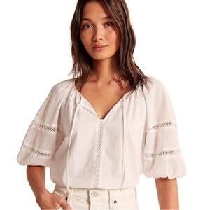 Abercrombie & Fitch White Blouse with Lace Accents Medium